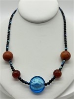 Sterling Silver Carnelian & AB Crystal Necklace