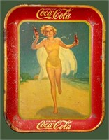 1937 COCA-COLA SERVING TRAY ~ RUNNING BEACH GIRL