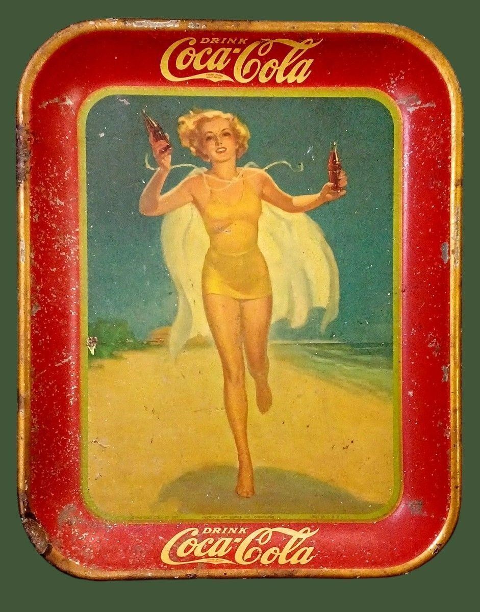 1937 COCA-COLA SERVING TRAY ~ RUNNING BEACH GIRL