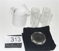 Grouping of Glasses, Pitcher & Paperweight