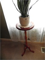 Wood Plant Stand, Doily, Planter