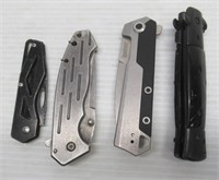 (4) Folding knives. Brands include Kershaw,