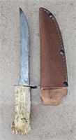 Bone Handle Bowie Knife w/ Leather Sheath