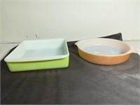 Pyrex Lime Square Pan & Orange Fireking Pie Bowl