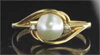 10kt Gold Pearl & Diamond Estate Ring