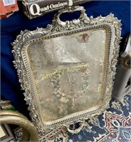 LARGE ORNATE SILVERPLATED HANDLED TRAY
