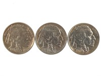 3 Buffalo Nickels; 1936-S, 1937 P and D