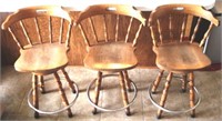 3 Vintage Wood Swivel Bar Chairs