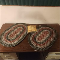 PAIR OF BRAIDED RUGS & PILLOW