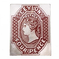 925 Sterling Silver CEYLON 4 Pence Stamp