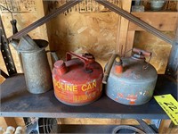 2 METAL GAS CANS & OIL PITCHER