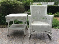 Wicker Rocking Chair and End Table