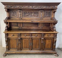 7 FT Antique Carved Sideboard with Hutch
