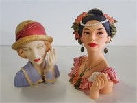 2 Cameo Girls Lady Vases, 6in & 5.5in Tall