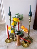 Lot of Brass Candlesticks and Vases