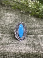 Sterling Silver Turquoise Concha Style Ring Size 9