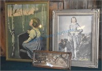 3 piece antique framed prints