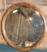 Antique round beveled mirror