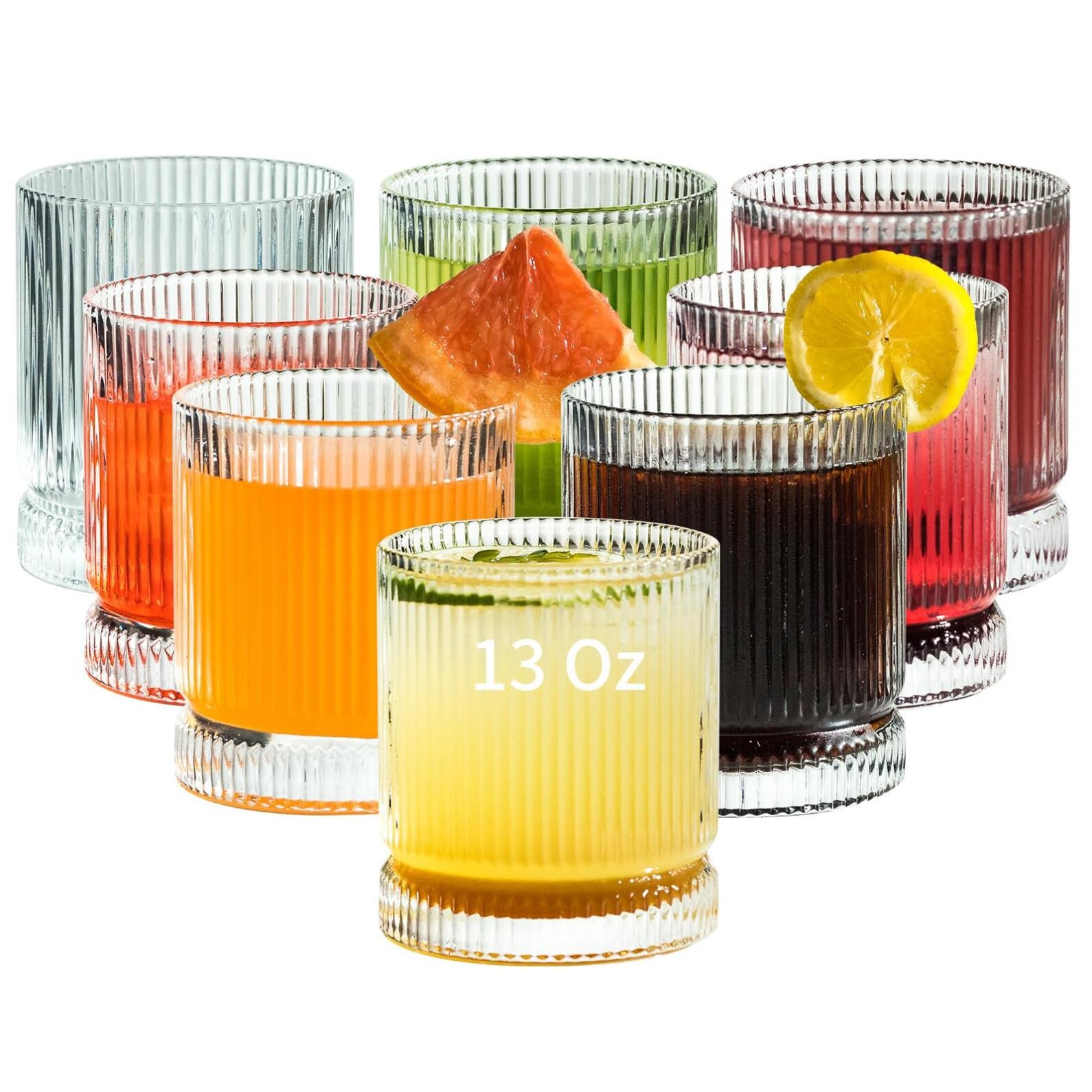 KEMORELA Drinking Glasses Set of 8, Ribbed Glasswa