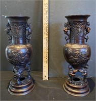 Antique Pair of heavy Figural Tall Vases