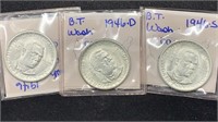 1946-P/D/S B.T. Washington (3) Silver Half Dollar