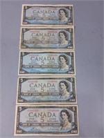 1954 Canadian Five Dollar Bills