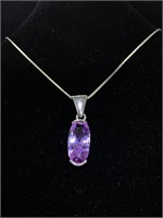 Sterling Silver Necklace with Purple Glass 
8.5