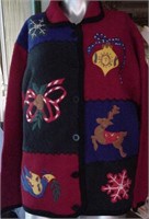Vtg Lisa Intl Christmas Wool Cardigan Sweater Sz L