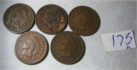 5 Pc 1897-1907 Asst Indian Head Pennies