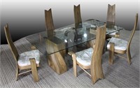 JAPANESE BAMBOO AND GLASS DINING TABLE AND CHAIRS