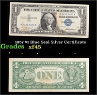 1957 $1 Blue Seal Silver Certificate Grades xf+