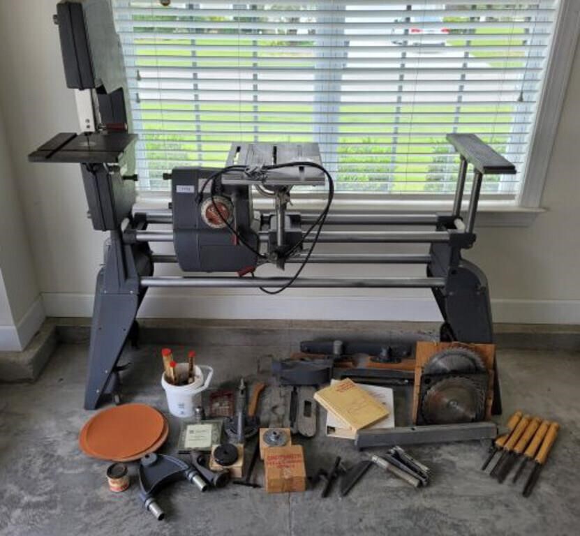 SHOP SMITH AND ACCESSORIES- LATHE TOOLS, MISC BLAD