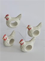 VINTAGE CERAMIC ROOSTER NAPKIN RINGS-4 IN ALL