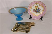 Limoges Plate W/ Footed Fruit Bowl And Cutlery