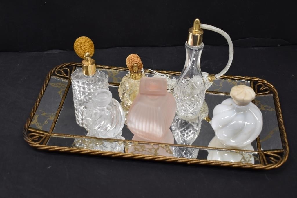 Vintage Gold Vanity Mirror with Perfume Bottles