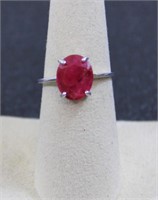 Sterling silver 4.05ct genuine ruby oval cut ring