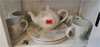 Stoneware teapot, plates(2), cups (4)
