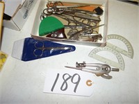 Assorted Scissors, Protractors, Scribes
