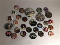 VINTAGE PINBACK BUTTONS LOT BEATLES, KISS, ETC.