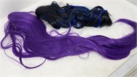 Wig Ponytail Fall Clips Black & Blue Purple