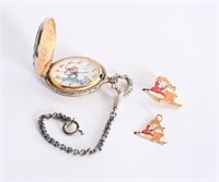 Vtg Mickey Mouse Pocket Watch, Annie Pin&Charm