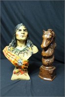 Ceramic Indian Bust & Ceramic Chess Horse