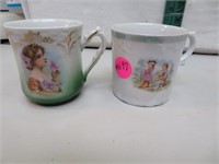 2 Antique Porcelain Portrait Cups 2&1/2"and2&5/8"