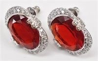 STAUER Sterling Red Helenite and Diamond Earrings