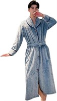 (N) Soft Flannel Robe Long Towel Robe with Pockets
