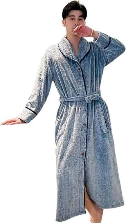 (N) Soft Flannel Robe Long Towel Robe with Pockets