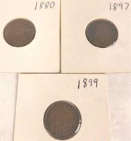 1880 , 1887, 1899 Indian Head Pennies