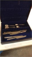 Wood Box & 10 Pieces Silver Plate Flatware