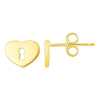 14k Gold Heart Padlock Stud Earrings