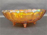 Amber Iridescent Carnival Glass Footed Bowl